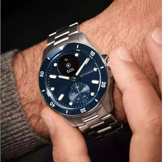 Withings Scanwatch Nova Stainless Steel 42mm Αδιάβροχο με Παλμογράφο (Dark Blue)