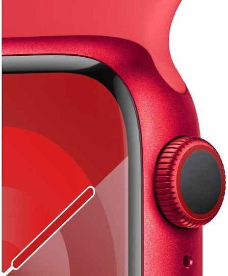 Apple Watch Series 9 Cellular Aluminium 41mm Αδιάβροχο με eSIM και Παλμογράφο (Red Sport Band - M/L)