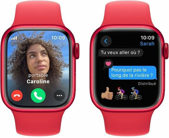 Apple Watch Series 9 Cellular Aluminium 41mm Αδιάβροχο με eSIM και Παλμογράφο (Red Sport Band - M/L)