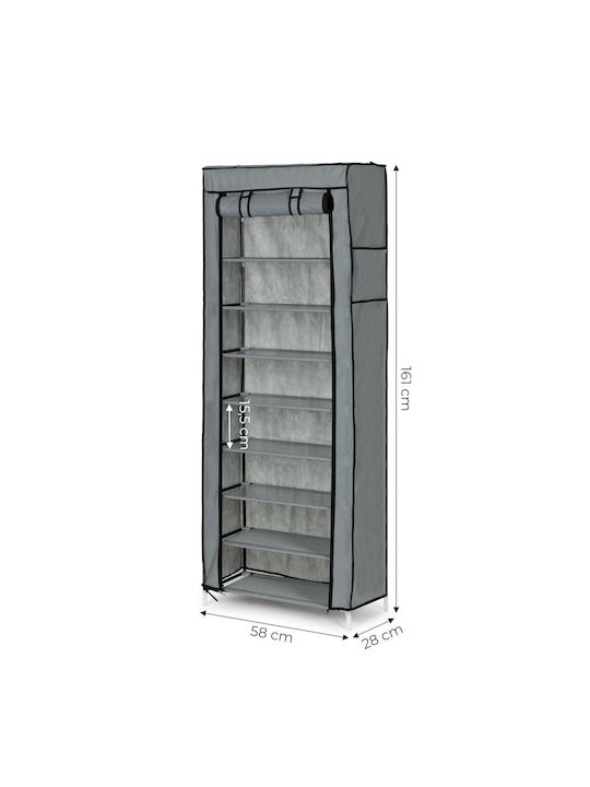 Modernhome Fabric Wardrobe with Zipper and Shelves in Gray Color 58x28x161cm