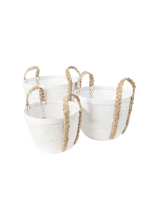 Decorative Basket Bamboo with Lid & Handles White S Line