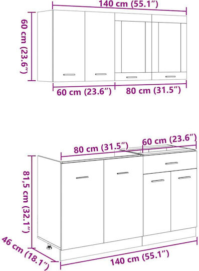 Set Dulapuri de Bucătărie Suspendate & de Podea Cafea 140x46x141.5buc