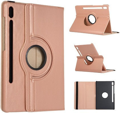 Rotating Flip Cover Περιστρεφόμενη Ροζ Χρυσή (Galaxy Tab S7)