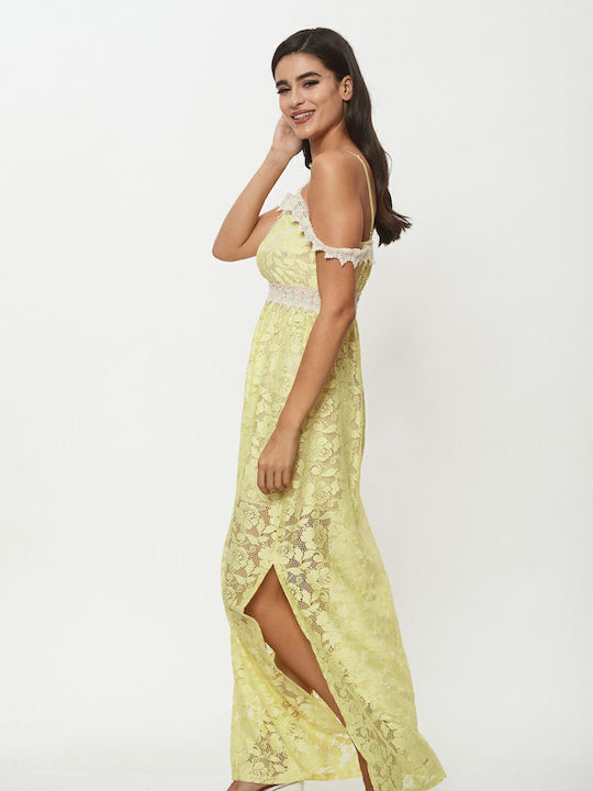 Rochie Maxi pentru Nuntă / Botez cu Dantelă Galbenă