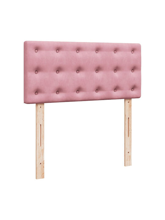 Pat Single Tapițat cu Material Roz cu Plăci și Saltea 100x200cm