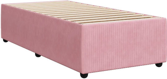 Single Upholstered Bed with Fabric Pink with Slats & Mattress 100x200cm