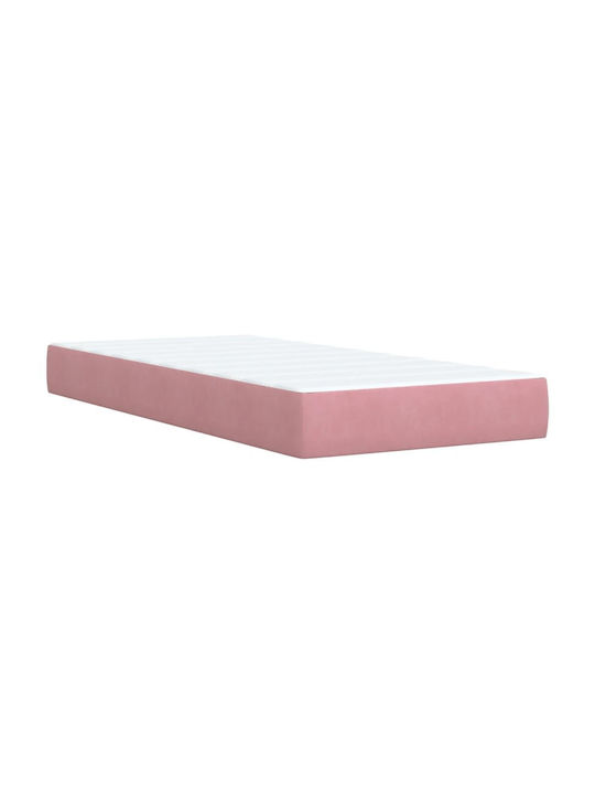 Pat Single Tapițat cu Material Roz cu Plăci și Saltea 100x200cm