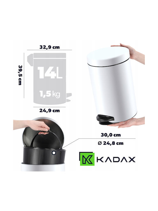Kadax Κάδος Απορριμμάτων από Ανοξείδωτο Ατσάλι με Πεντάλ Λευκός 14lt