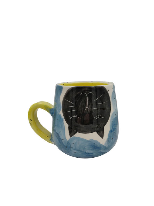 Black Cat Yellow Handle Mug Blue