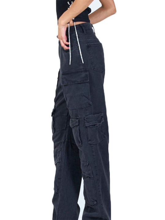 WEIL.CO Damen Hoch tailliert Baumwolle Cargo Hose Schwarz