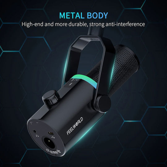 FeelWorld PM1 RGB Δυναμικό Mikrofon XLR / USB Tischplatte für Gesang