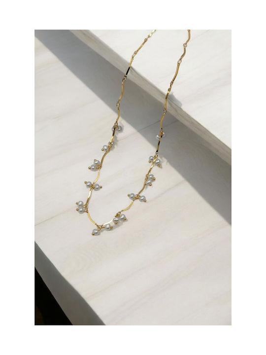 Necklace from Gold Plated Steel with Pearls