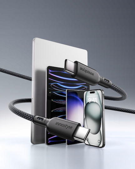 Innostyle Плетен USB 2.0 Кабел USB-C Мъжки - USB-C 240W Захранване (PD) Черен 2м ICC240BLK