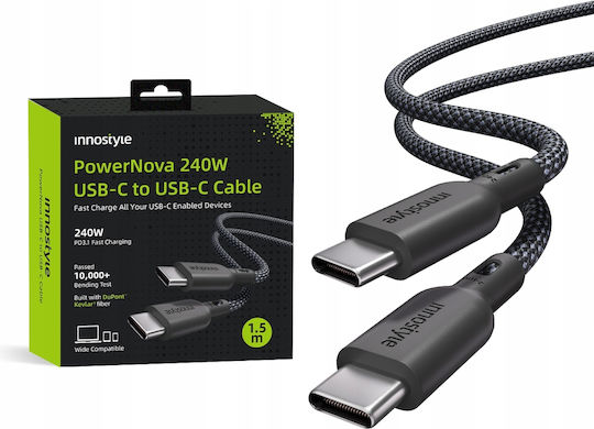 Innostyle Плетен USB 2.0 Кабел USB-C Мъжки - USB-C 240W Захранване (PD) Черен 2м ICC240BLK