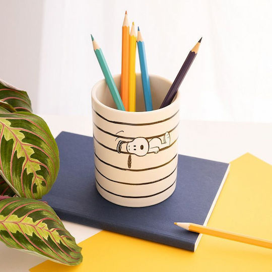Ceramic Pencil Holder in White Color 1pcs 10.5x8.5x10.5cm