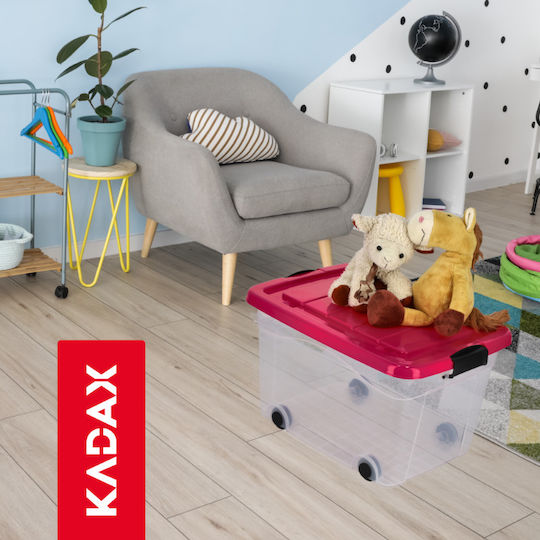Kadax Plastic Cutie de Depozitare cu Roți și Capac Roz 40lt 1buc