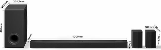 LG Soundbar 5.1.3 Bluetooth, HDMI και Wi-Fi 580W με Ασύρματο Subwoofer και Τηλεχειριστήριο Μαύρο S80TR.DEUSLLK