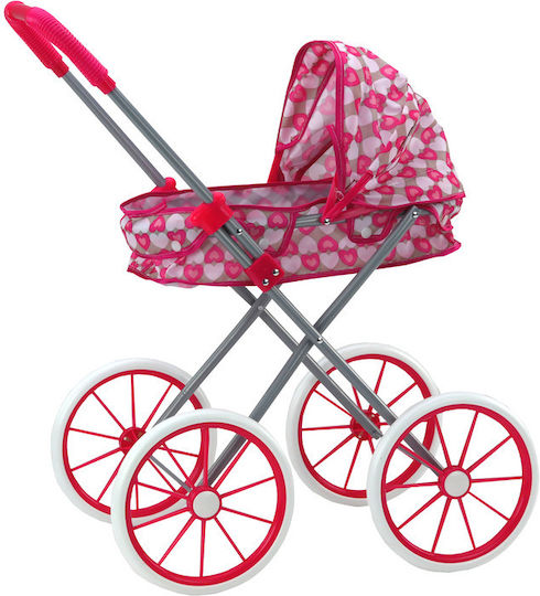 Doll Stroller Large Wheels Foldable Pink Hearts