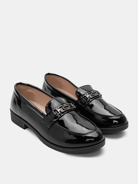 Mocasini cu Cataramă Decorativă & Pietre Strălucitoare 4309559-negru-lac