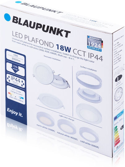 LED таванна лампа Blaupunkt 18W 6-в-1 IP44 превключвател на цвета на светлината
