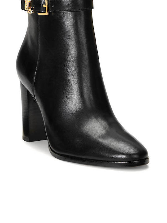 Ralph Lauren Leather Women's Ankle Boots with High Heel Black