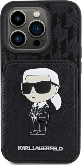 Karl Lagerfeld Saffiano Monogram Ikonik Patch Umschlag Rückseite Kunststoff Schwarz (iPhone 15 Pro Max)