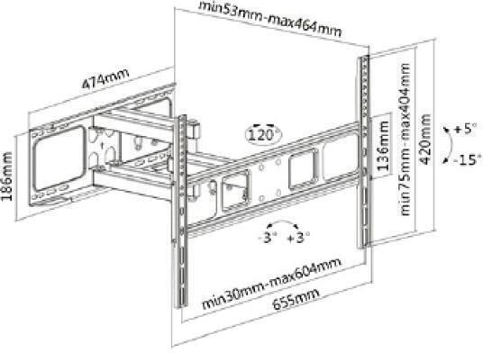 Brateck LPA52-466 04.044.0098 Wall TV Mount with Arm up to 70" and 40kg