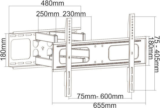Cabletech UCH0232 Βάση Τηλεόρασης Τοίχου με Βραχίονα έως 80" και 60kg
