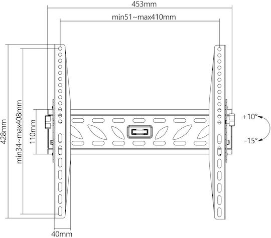 Cabletech DM-0120 Βάση Τηλεόρασης Τοίχου έως 55" και 50kg