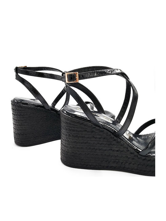 Beatris Platforme Dama Negru Din Piele Cu Brățări Metalice