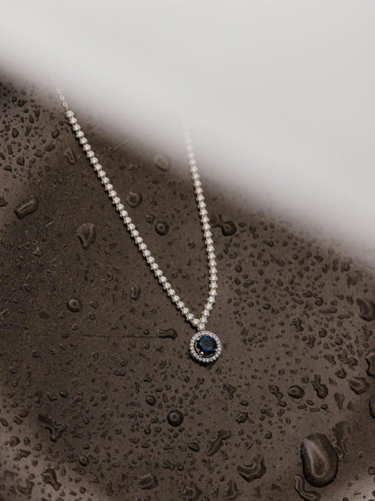 Themelidis Jewels Halskette Rosette aus Weißgold 14K mit Zirkon Blau