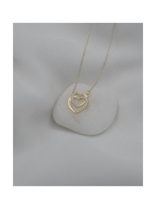 Themelidis Jewels Necklace Double with design Heart from Gold 14K with Zircon