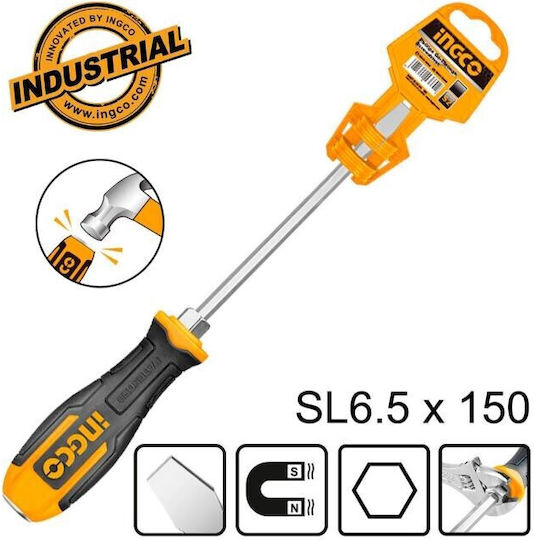 Ingco Impact Magnetic Long Screwdriver Straight Size 6.5x150mm