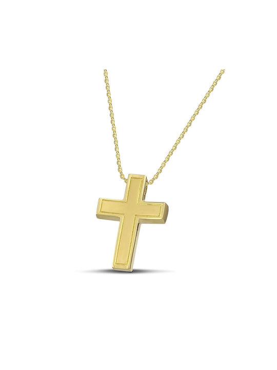 Themelidis Jewels Damen Gold Kreuz 14K Beidseitig mit Kette