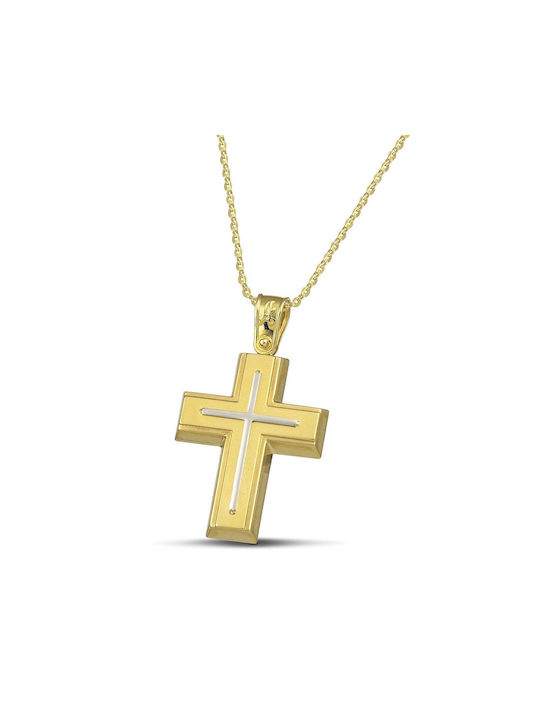 Themelidis Jewels Damen Gold Kreuz 14K mit Kette