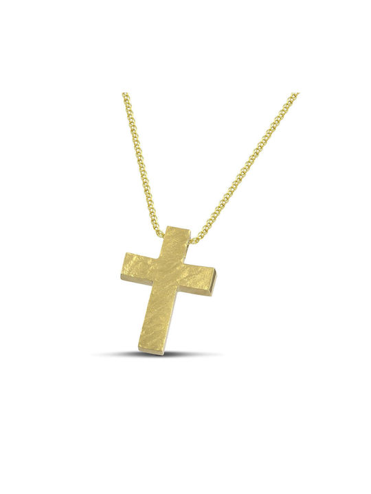 Themelidis Jewels Damen Gold Kreuz 14K Beidseitig mit Kette