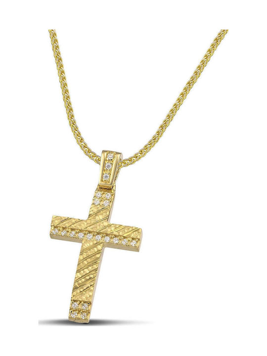 Themelidis Jewels Γυναικείος Χρυσός Σταυρός 14Κ Διπλής Όψης με Αλυσίδα