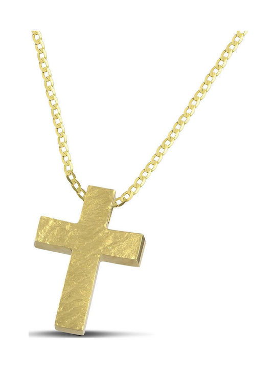 Themelidis Jewels Γυναικείος Χρυσός Σταυρός 14Κ Διπλής Όψης με Αλυσίδα