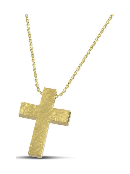 Themelidis Jewels Γυναικείος Χρυσός Σταυρός 14Κ Διπλής Όψης με Αλυσίδα
