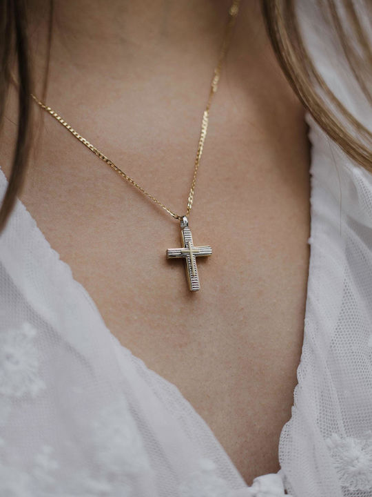 Themelidis Jewels Ανδρικός Λευκόχρυσος Σταυρός 14Κ Διπλής Όψης χωρίς Αλυσίδα