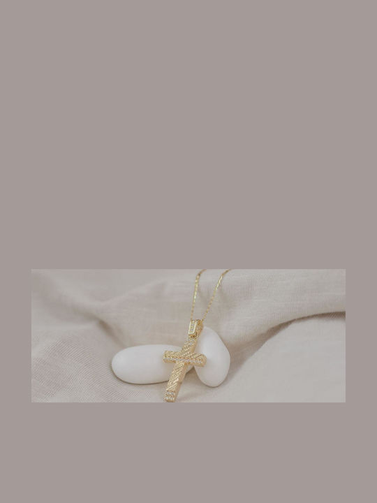 Themelidis Jewels Γυναικείος Χρυσός Σταυρός 14Κ Διπλής Όψης με Αλυσίδα