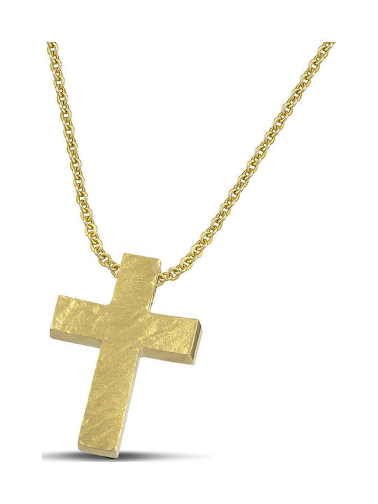 Themelidis Jewels Γυναικείος Χρυσός Σταυρός 14Κ Διπλής Όψης με Αλυσίδα