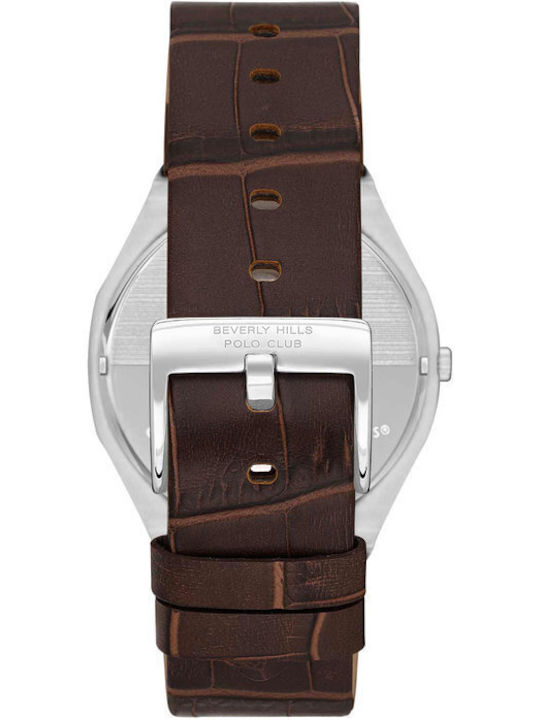 Beverly Hills Polo Club Men's Watch Battery with Brown Leather Strap