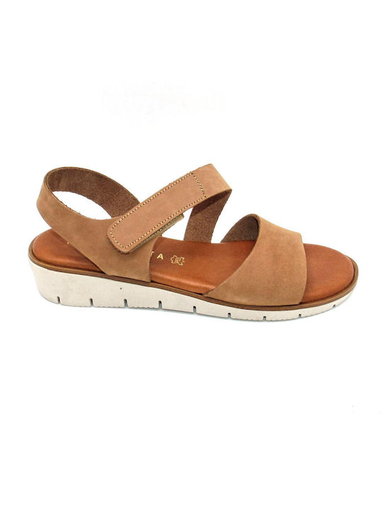 Hispanoleta Leather Women's Flat Sandals in Brown Color