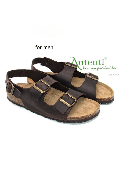 Autenti Shoes Leder Herrensandalen in Braun Farbe