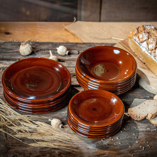 Kadax Πιάτο Βαθύ Κεραμικό Καφέ με Διάμετρο 19cm 4τμχ