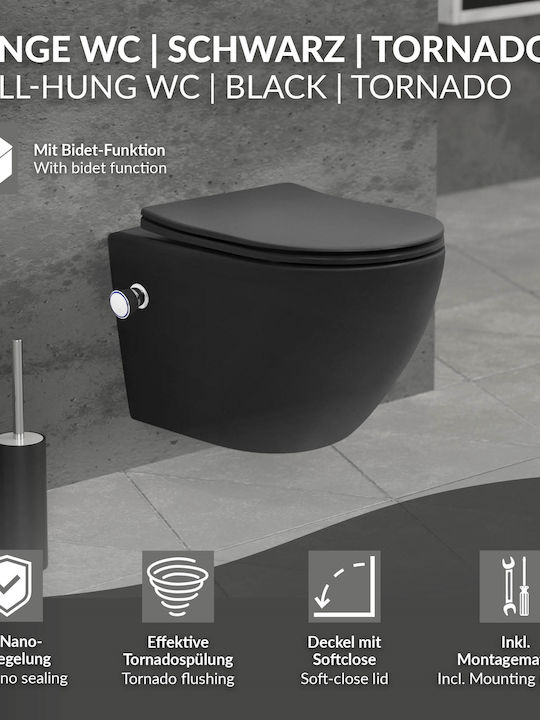 LuxeBath Λεκάνη Κρεμαστή με Κάλυμμα Duroplast και Μπιντέ Μαύρη LuxeBath Λεκάνη Κρεμαστή με Κάλυμμα Duroplast και Μπιντέ Μαύρη