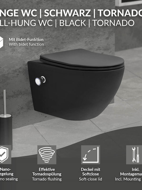 LuxeBath Λεκάνη Κρεμαστή με Καζανάκι με Κάλυμμα Duroplast και Μπιντέ Μαύρη 4064649212237 LuxeBath Λεκάνη Κρεμαστή με Καζανάκι με Κάλυμμα Duroplast και Μπιντέ Μαύρη 4064649212237