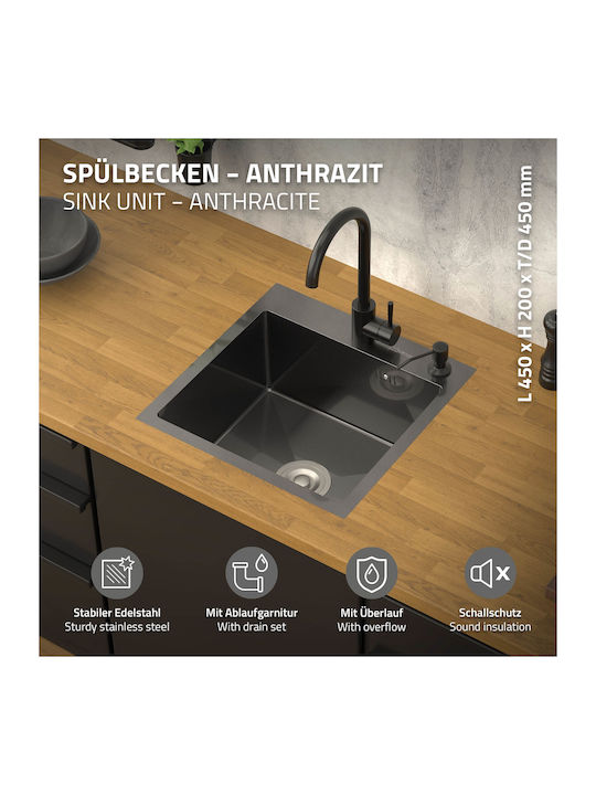 ML-Design Ένθετος Νεροχύτης Inox Μ45xΠ45cm Γκρι