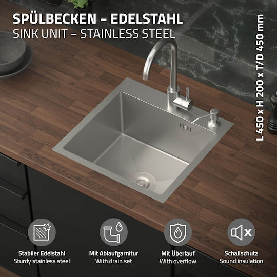 ML-Design Drop-In Spüle Inox B45xT45cm Silber